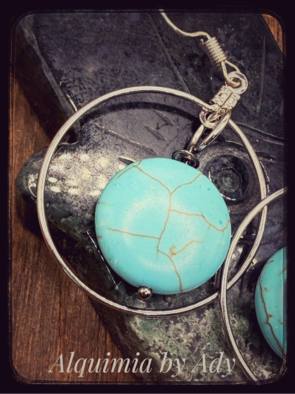Turquoise and silver long dangle earrings/protection and peace crystal - Picture 4 of 9